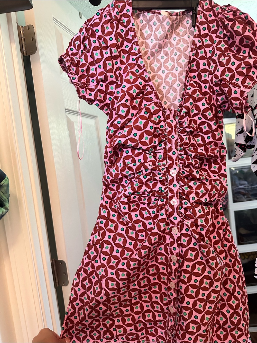 Free People Pink and Burgundy Geometric Button-Front Dress